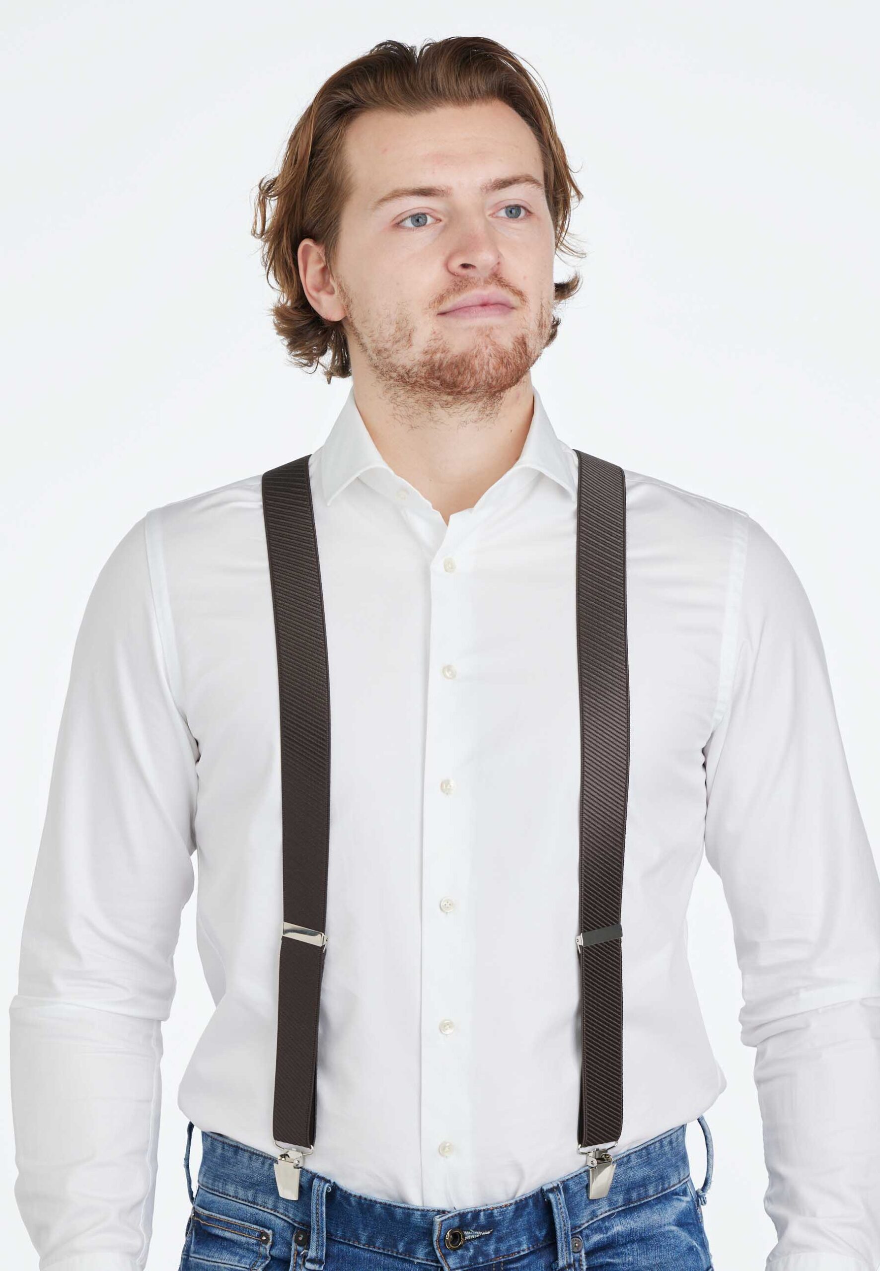 Glanzende gestreepte bretel bruin