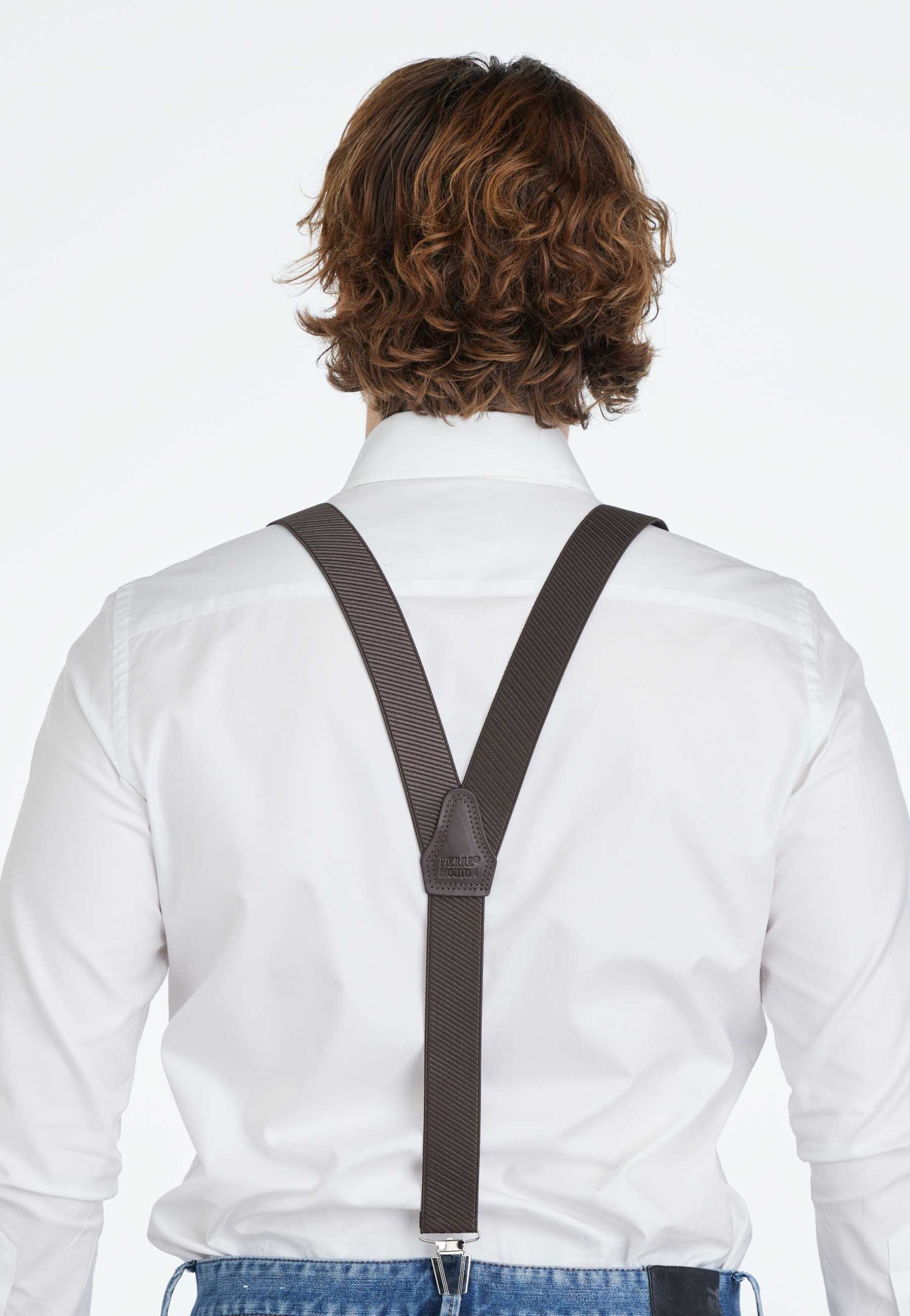 Glanzende gestreepte bretel bruin