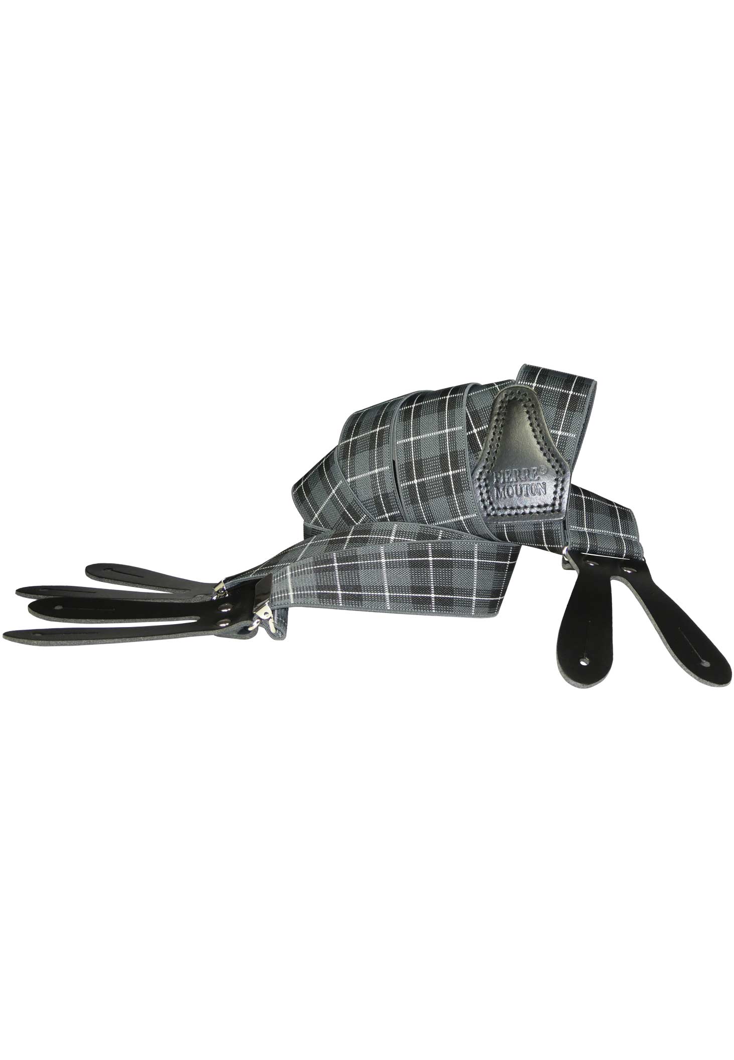 Tartan bretel grijs met leertjes